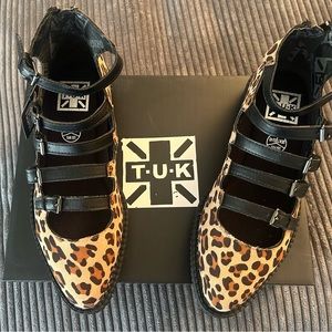 TUK Leopard Faux Suede Multi-Strap Pointed Mary Jane Creeper